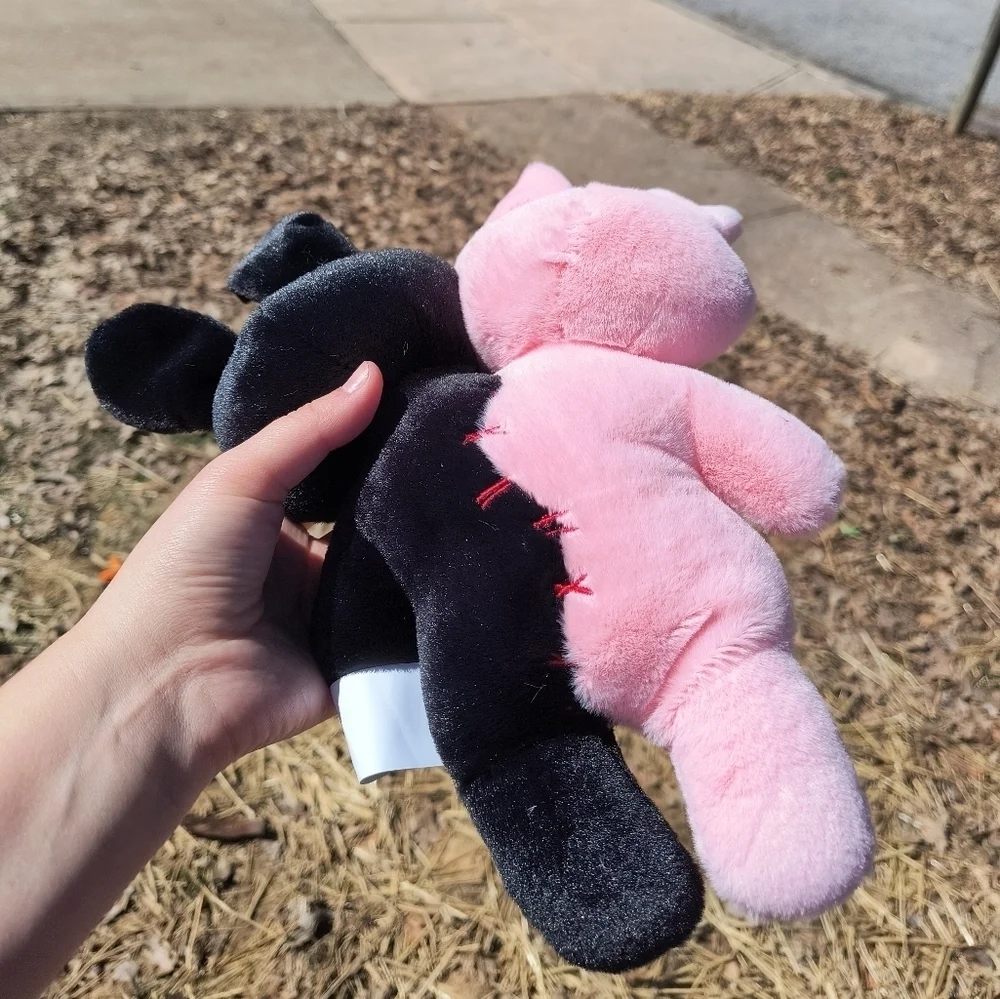 Spooky Unique Cute Pink and Black Plush Bunny Toy with Red and Blue accents